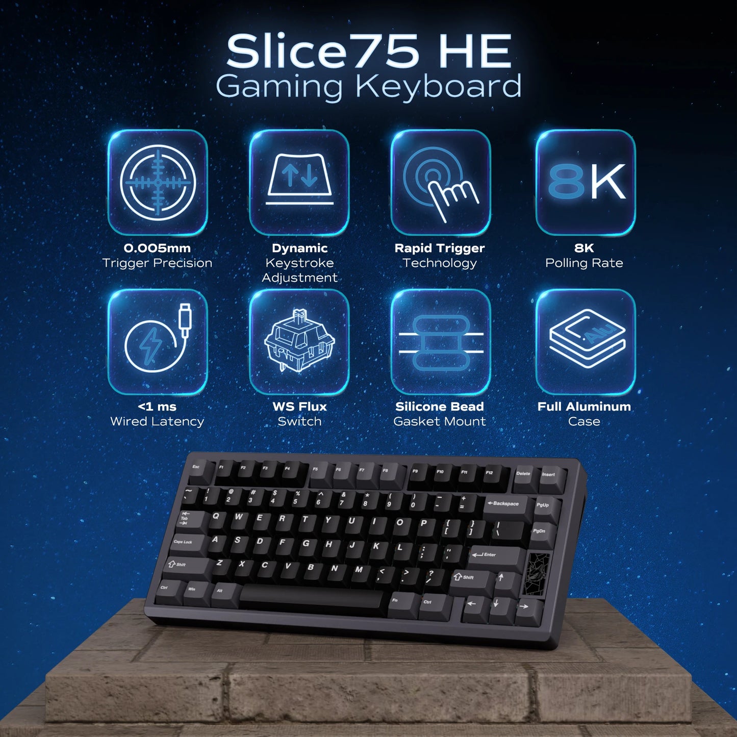 Chilkey Slice75 HE Gaming Keyboard: 75% Aluminum Rapid Trigger Hall Effect Keyboard with WS Flux Magnetic Switch